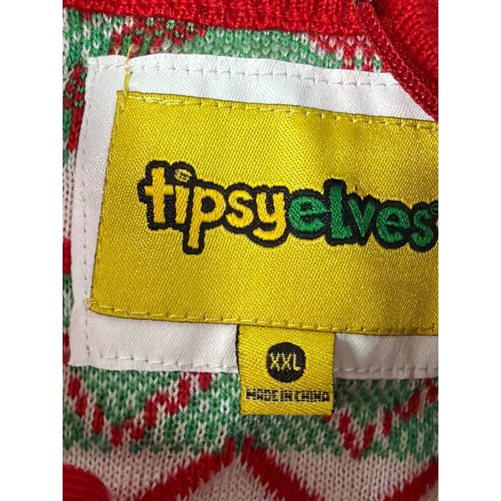 Tipsy Elves Mens XXL Red Reindeer Half Zip Sweater Ugly Christmas Knit - Picture 2 of 7